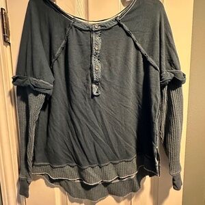 Free People Thermal Henley Top  XS  Blue